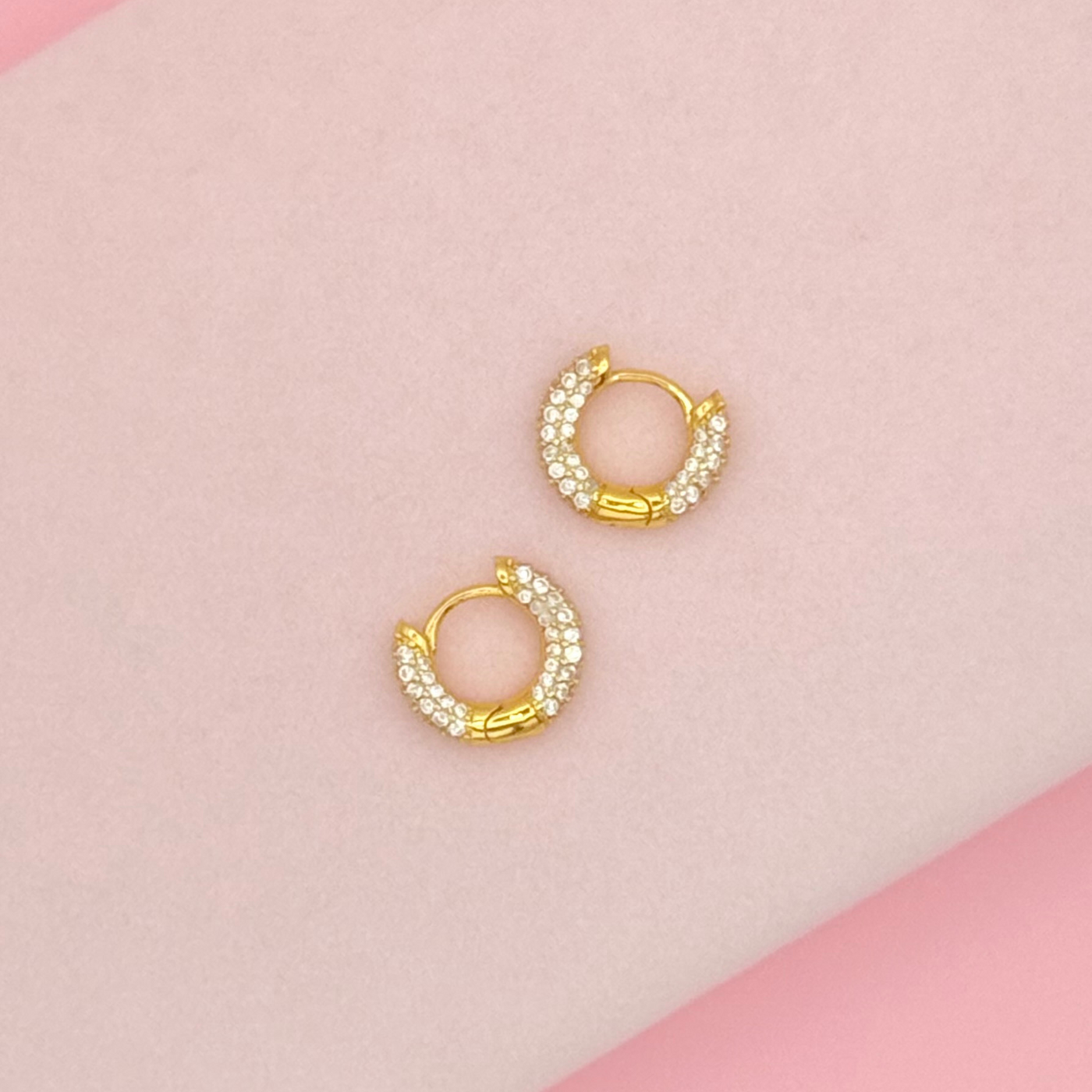 Gold Huggies Hoops and Zirconia - trendy earring