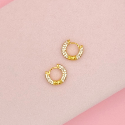 Gold Huggies Hoops and Zirconia - trendy earring