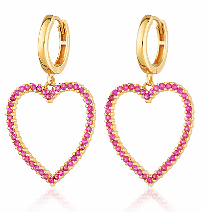 Gold and Pink Heart Hoops Earrings