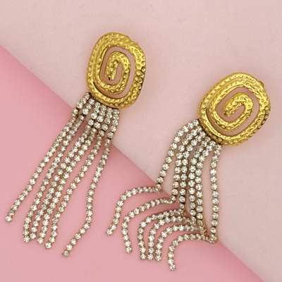 Gold Zircon Tassel Earrings