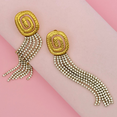 Gold Zircon Tassel Earrings