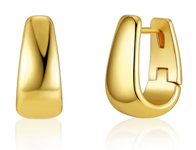 Gold Huggies Hoops| Rectangular Golden - trendy earring