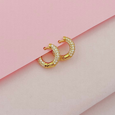 Gold Huggies Hoops and Zirconia - trendy earring