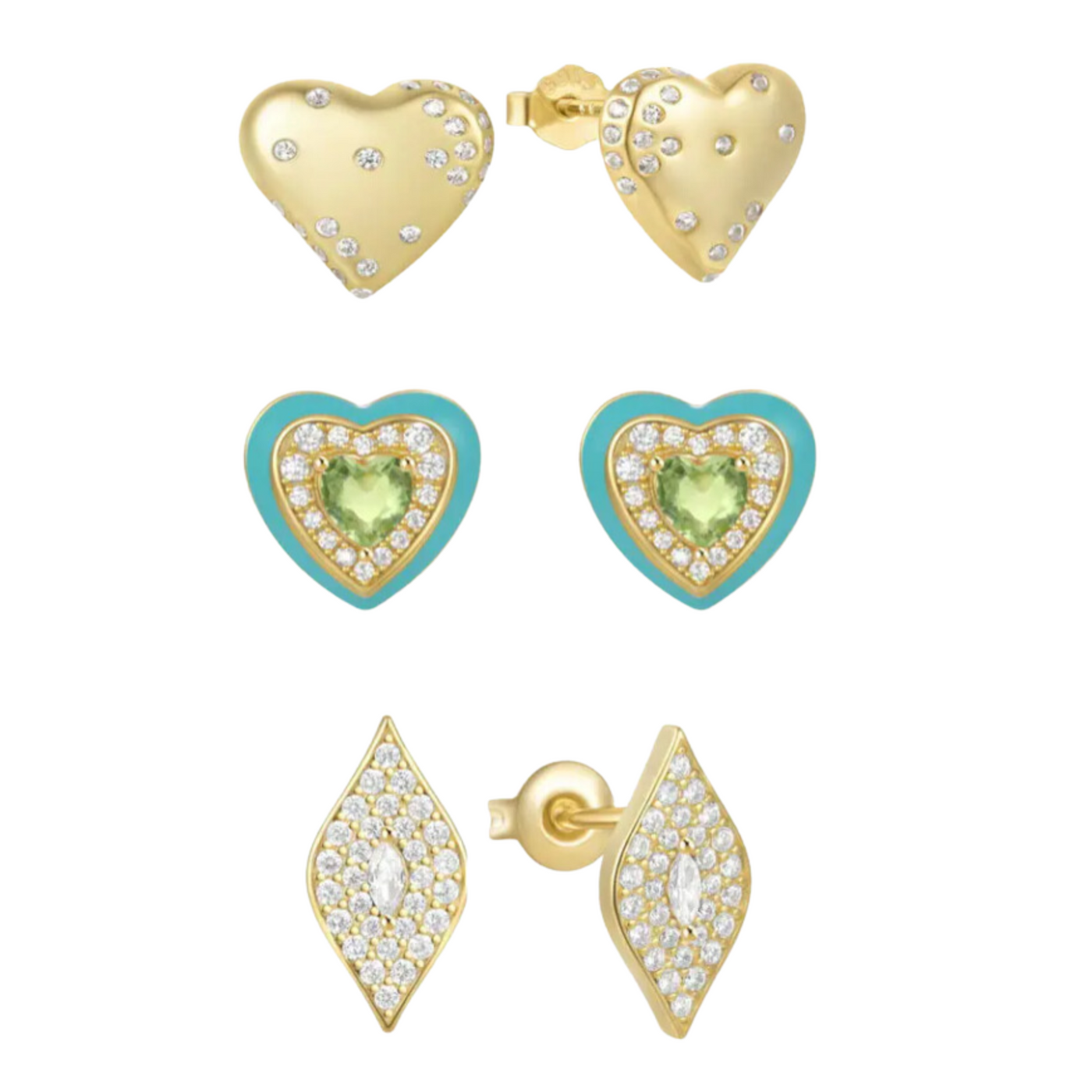 Gold Set Earrings| Studs| Heart Shape - trendy earring