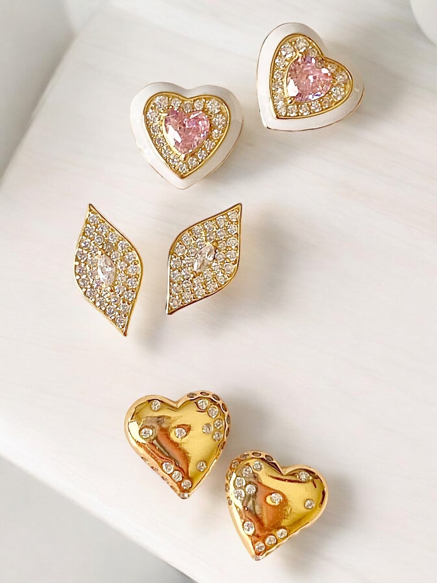 Gold Set Earrings| Studs| Heart Shape - trendy earring