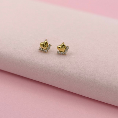 Gold Studs Earrings Gold Hearts - trendy earring