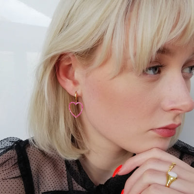 Gold and Pink| Heart Hoops Earrings - trendy earring