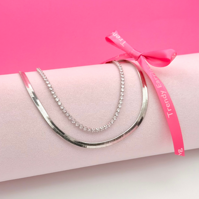 Silver Tennis Choker Necklace Set