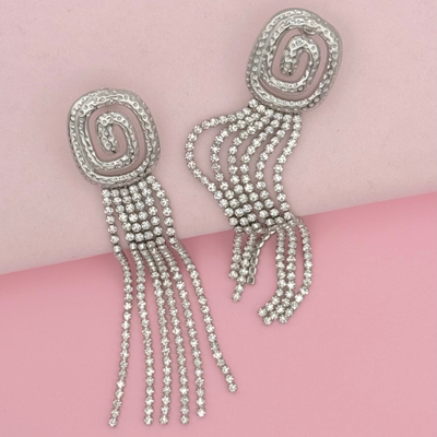 Silver Zircon Tassel Earrings