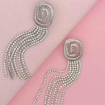 Silver Zircon Tassel Earrings